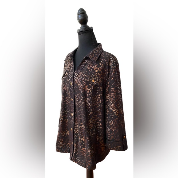 JM Collection: Black and Brown Animal Print  Jacket with Cuffed Sleeves - Picture 4 of 17
